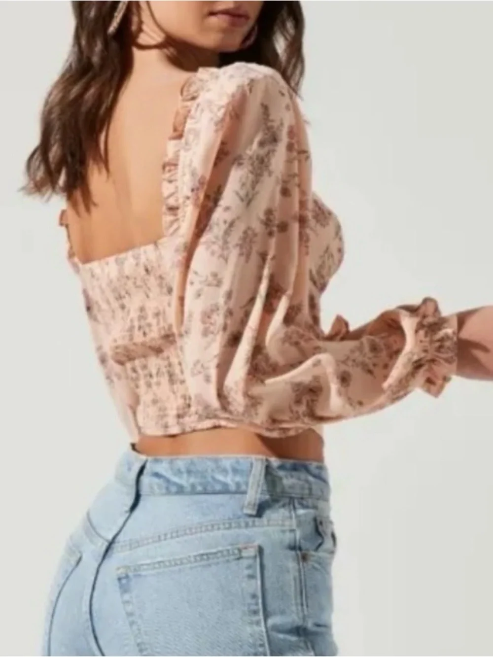 ASTR the‎ Label Paola Floral Print Long Sleeve Crop Corset  - Medium